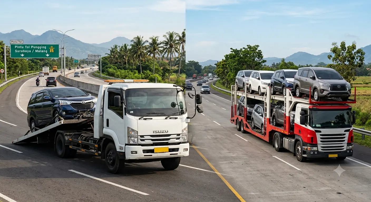 Perbedaan Sistem Pengiriman Memakai Towing Vs Car Carrier